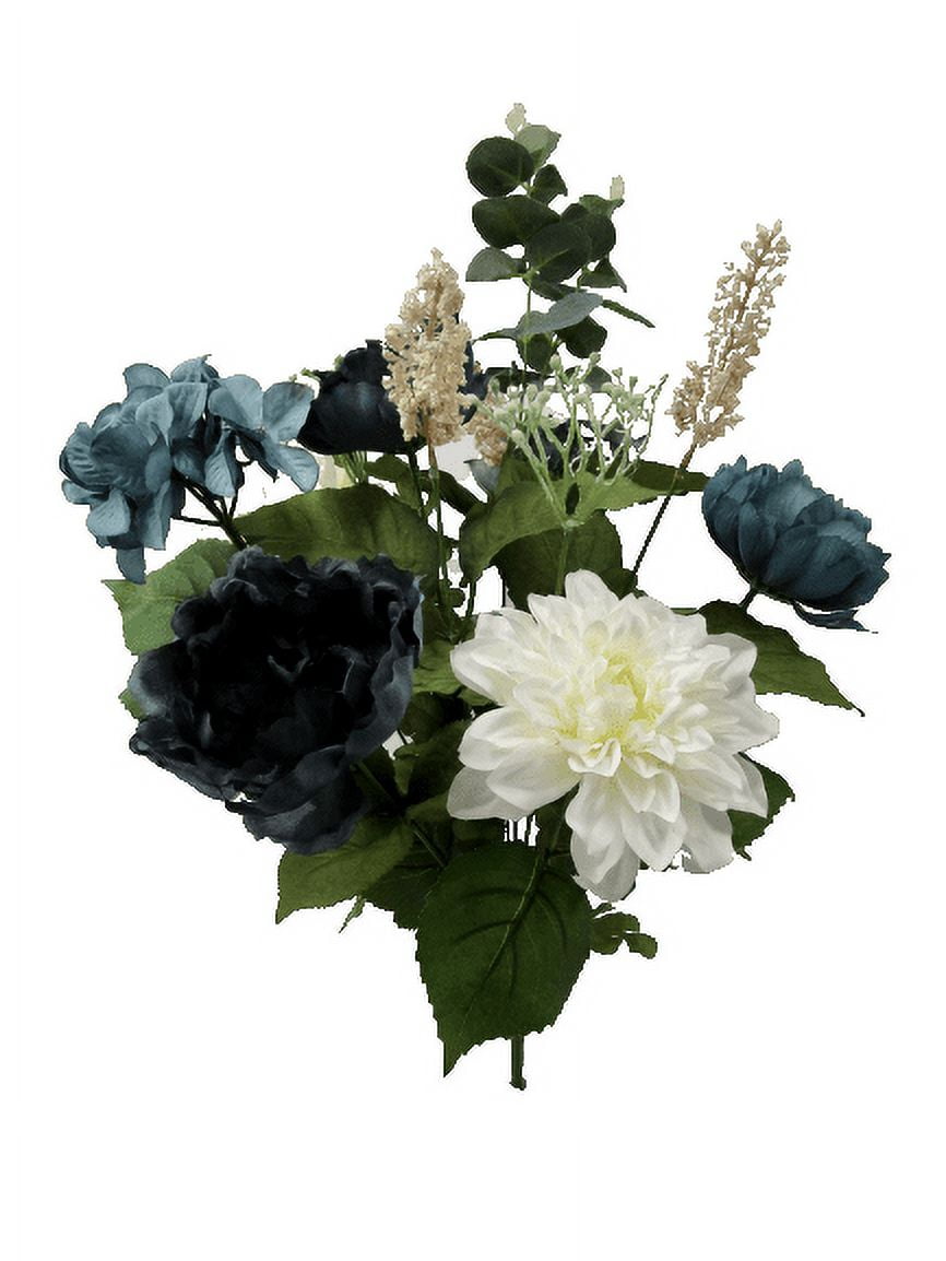 Mainstays 20" Navy Peony Blue Hydrangea Cream Dahlia Artifical Flower Bouquet