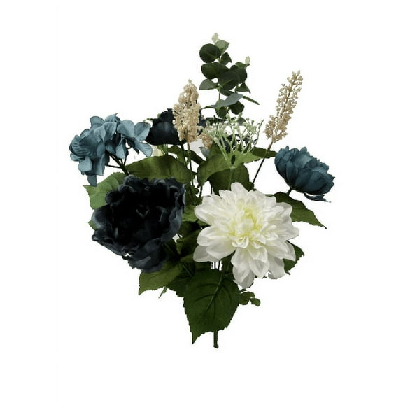 Mainstays 20" Navy Peony Blue Hydrangea Cream Dahlia Artifical Flower Bouquet