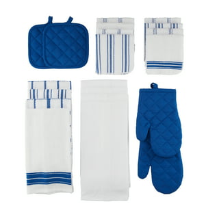 Kitchen Towel Set Pot Holders, Oven Mitt, Dish Towel, Dark Blue ( Set of 7  ) by Osnell USA