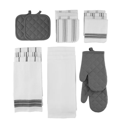 Mainstays 20-Piece Terry Stripe Kitchen Towel, Dish Cloth, Flour Sack, Oven Mitt, and Pot Holder Set