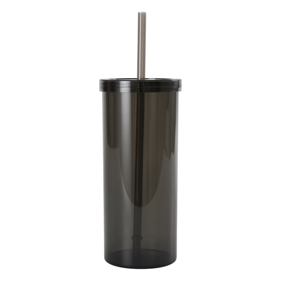 Mainstays 20 oz Black Plastic Tumbler with Screw Top Lid and Straw