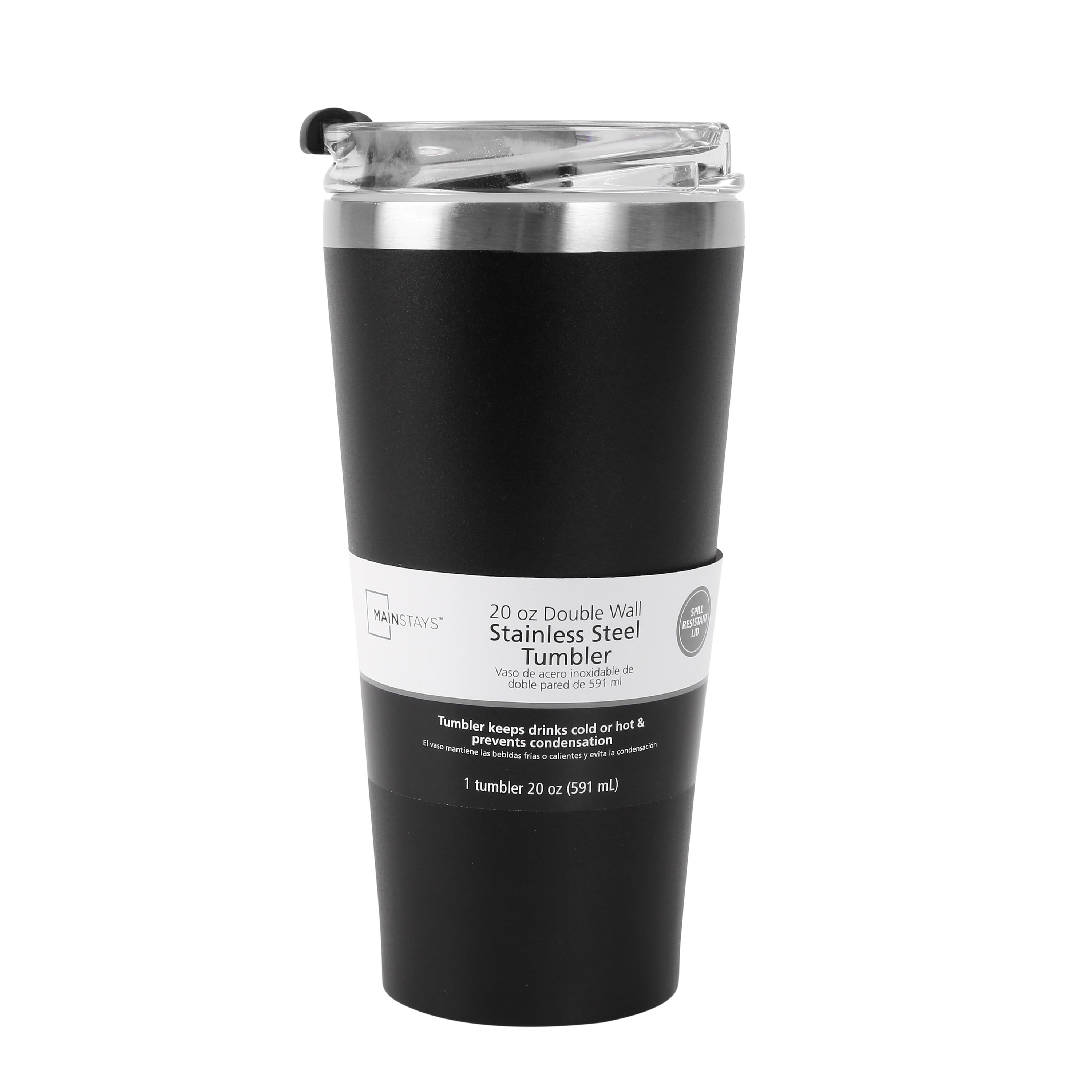 Mainstays 20 oz Double Wall Vacuum Sealed Stainless Steel Tumbler, Black