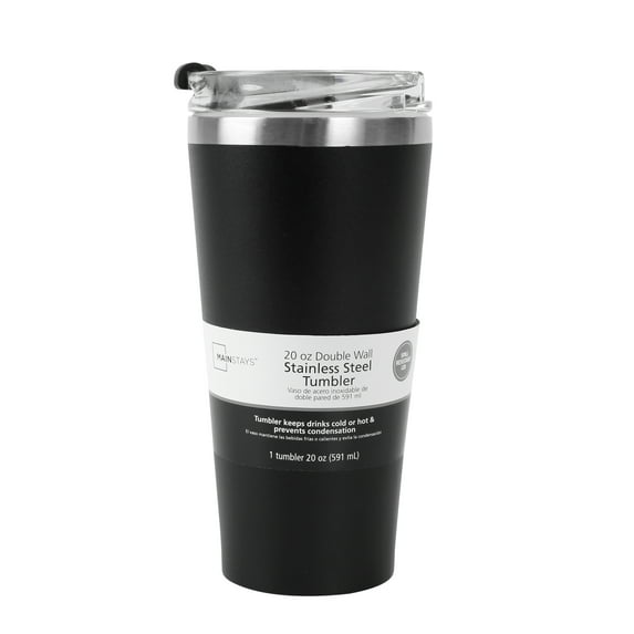 Mainstays 20 oz Double Wall Vacuum Sealed Stainless Steel Tumbler, Black