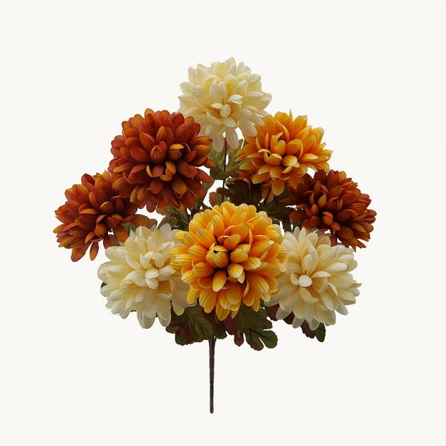 Mainstays 20in Indoor Artificial Flower Bush, Mums, Cream and Orange