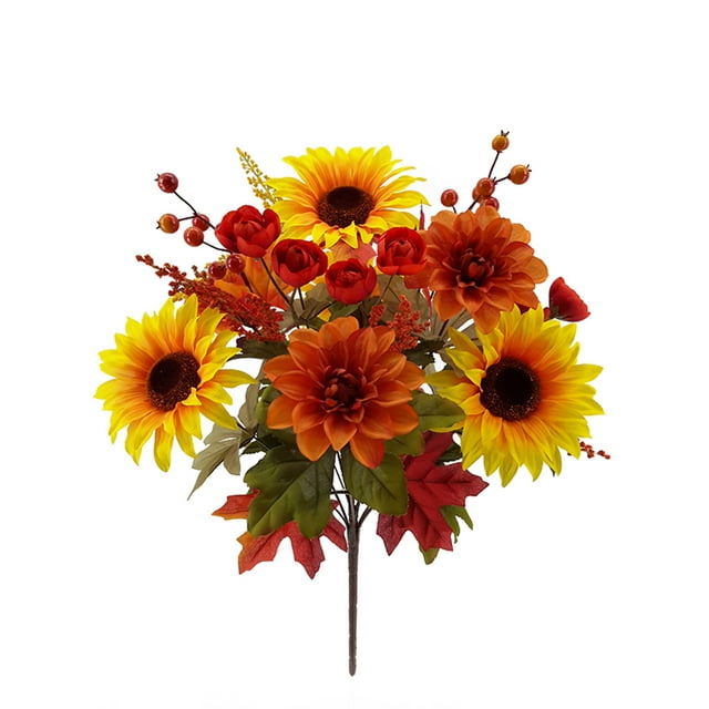 Find Your Perfect Mainstays 20in Indoor Artificial Yellow Sunflower and Orange Dahlia Floral