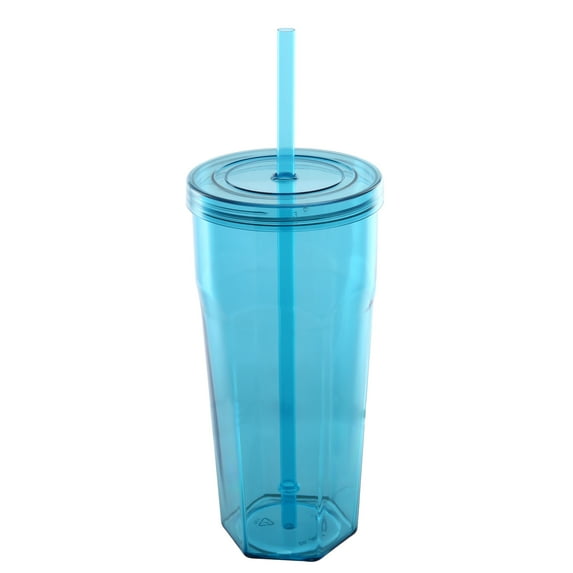 Mainstays 20oz Plastic Tumbler with Screw Top Lid and Straw, Blue