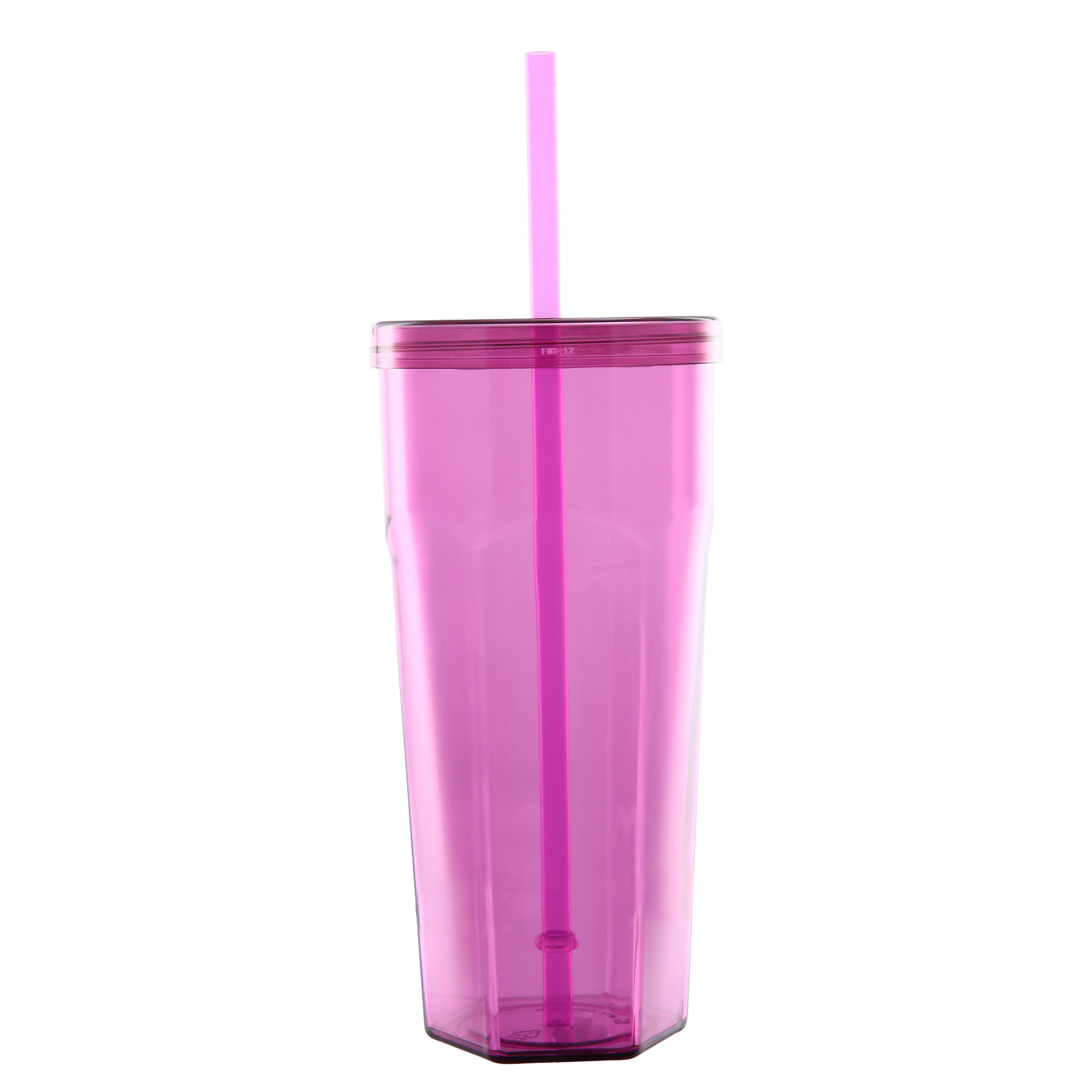 Mainstays 20oz Plastic Tumbler with Screw Top Lid and Straw, Purple