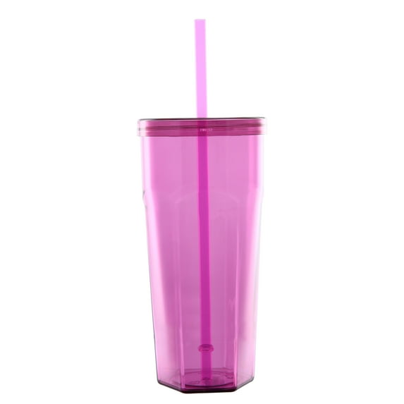 Mainstays 20oz Plastic Tumbler with Screw Top Lid and Straw, Purple