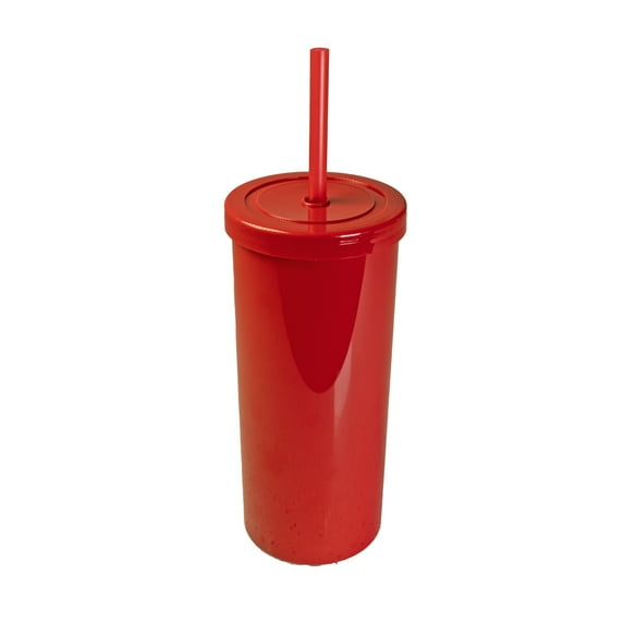Mainstays 20oz Plastic Tumbler with Screw Top Lid and Straw, Red