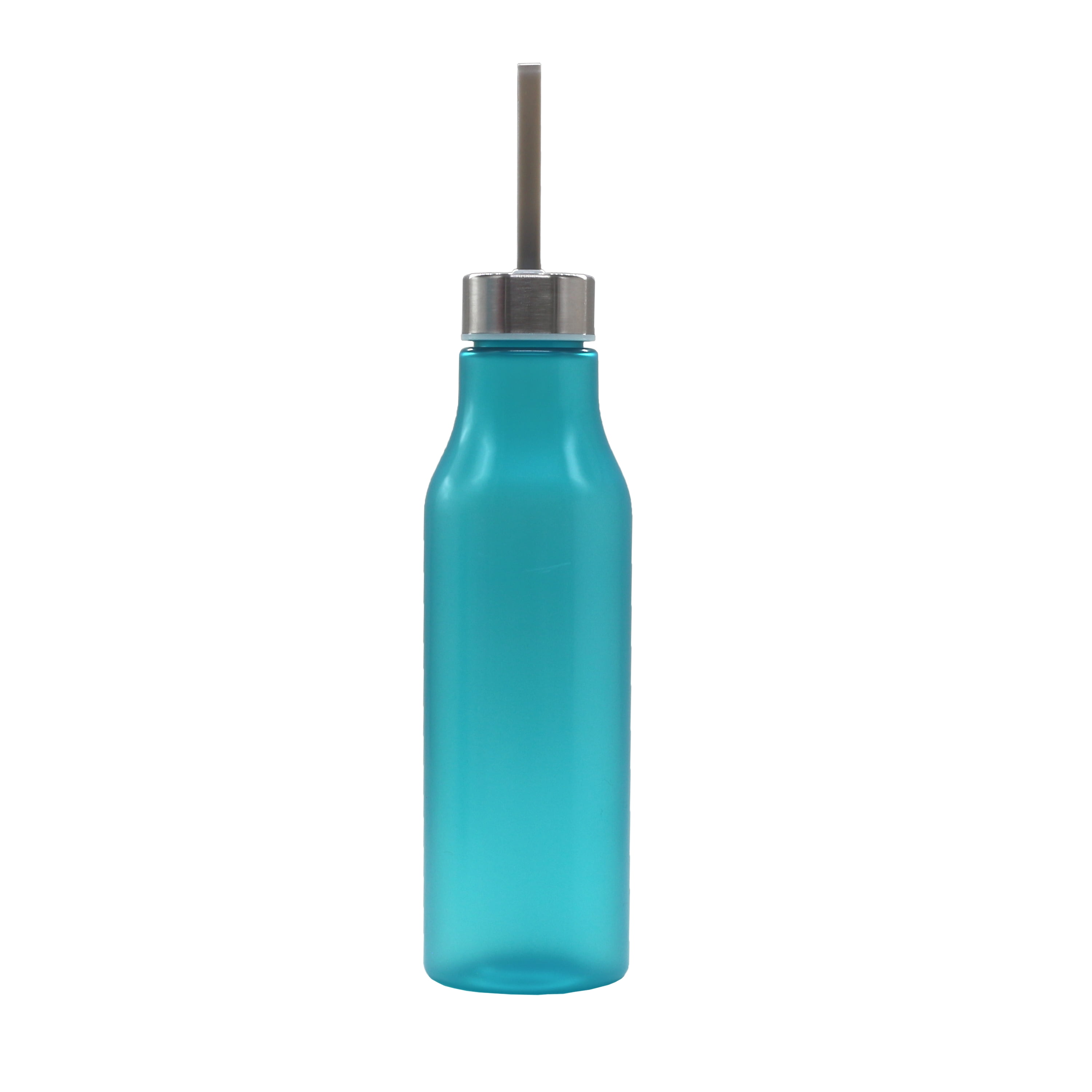 Mainstays 20oz Plastic Water Bottle with Stainless Steel Screw Cap Lid with Strap, Blue