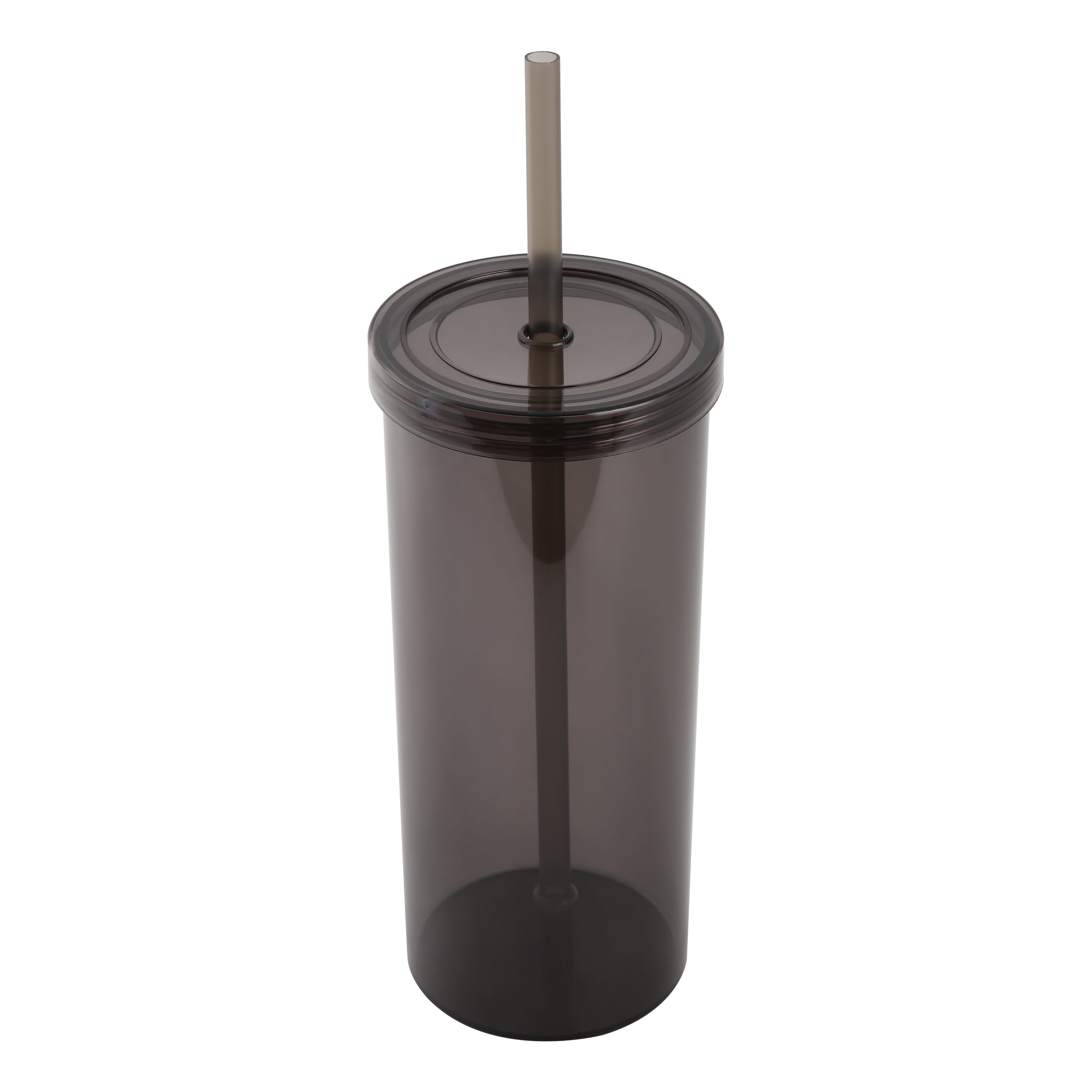 Mainstays 20oz Plastic Black Tumbler with Screw Top Lid and Straw