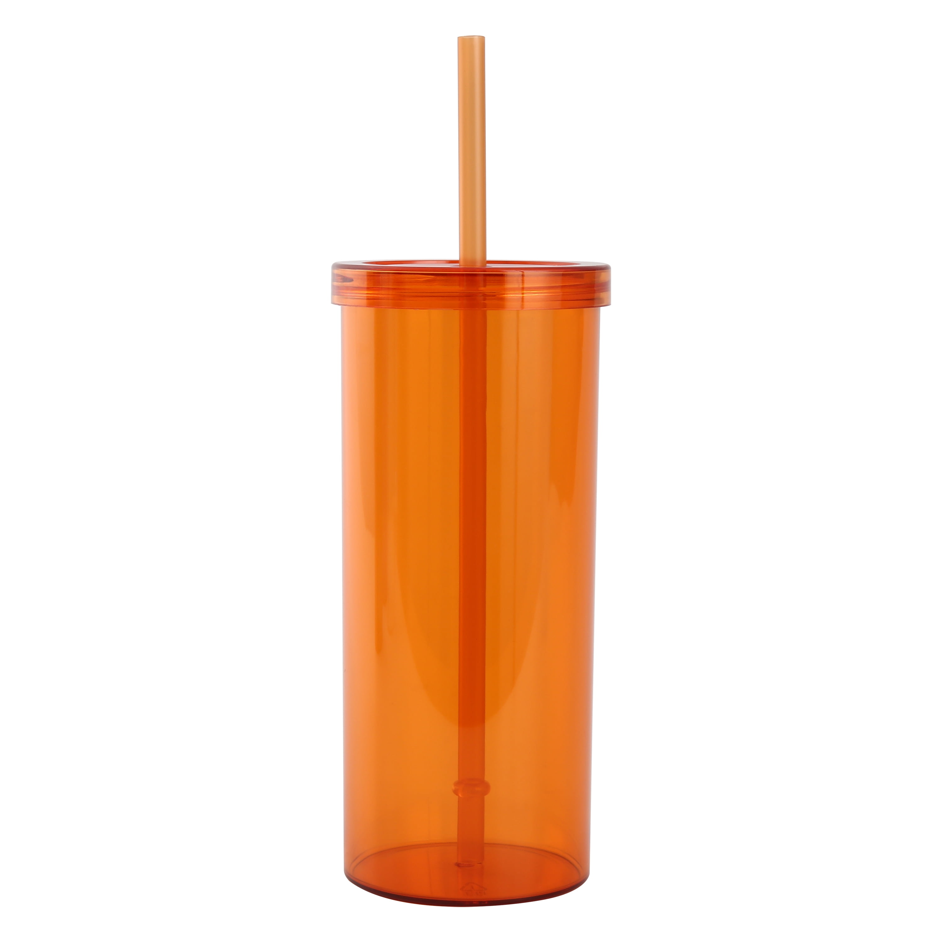 Mainstays Plastic 20oz Orange Tumbler with Screw Top Lid and Straw