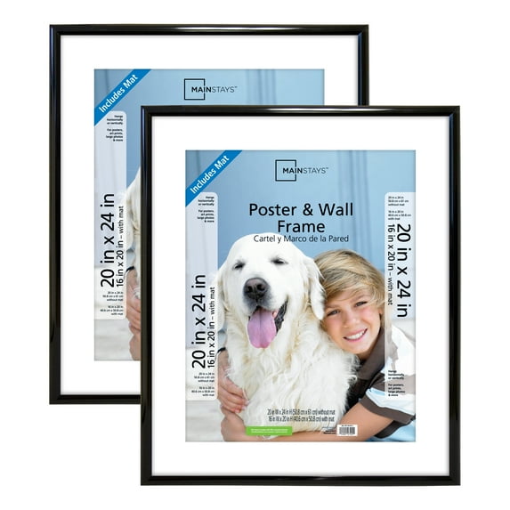 Mainstays 20x24 Matted to 16x20 Rounded Black Poster Picture Frame, Set of 2