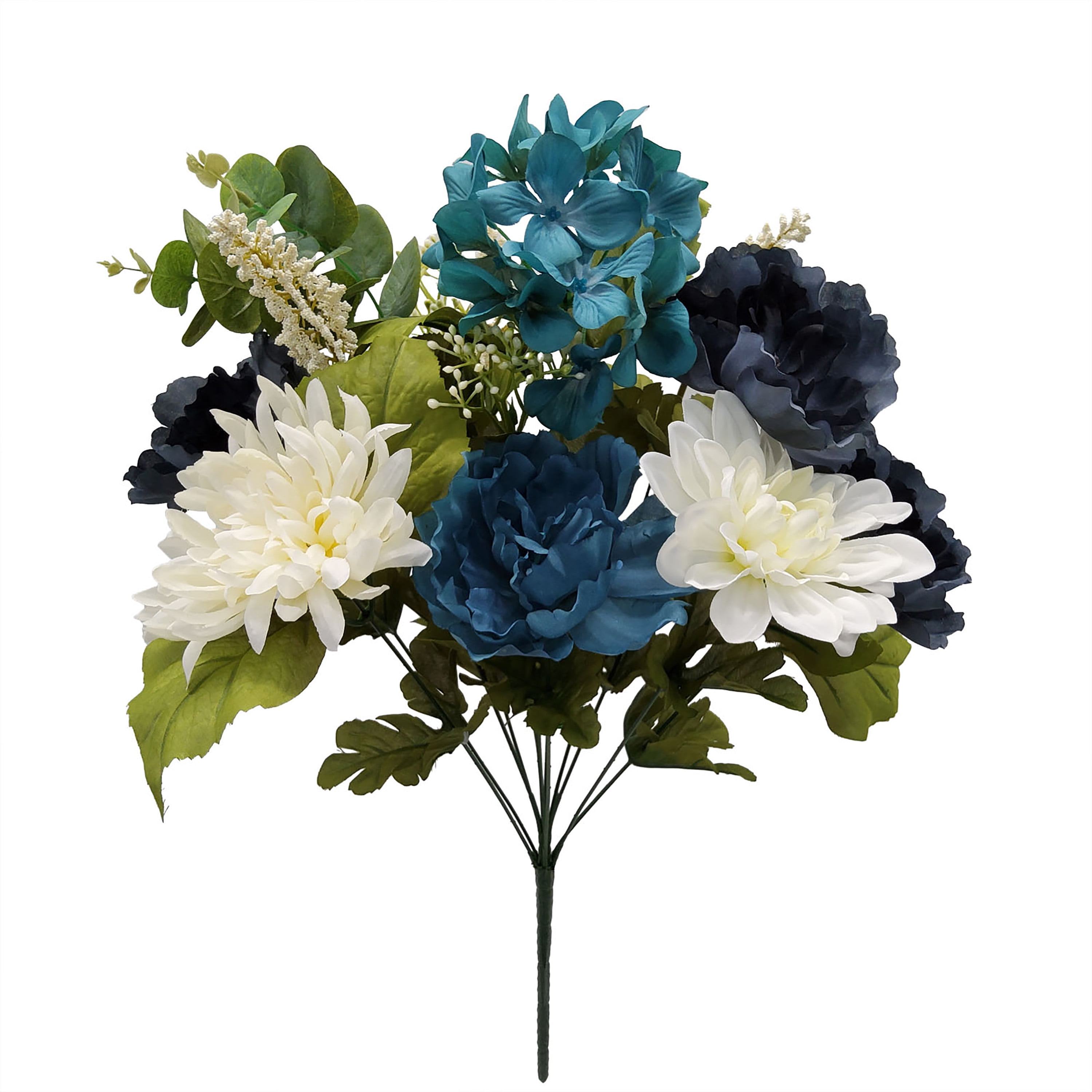 Navy and Cream Silk Hydrangea Peony Bouquet, 21.5 Inches