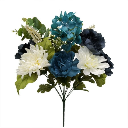 Mainstays 21.5 inch Artificial Flower Hydrangea Peony Bouquet, Navy Cream Color. Indoor Use.