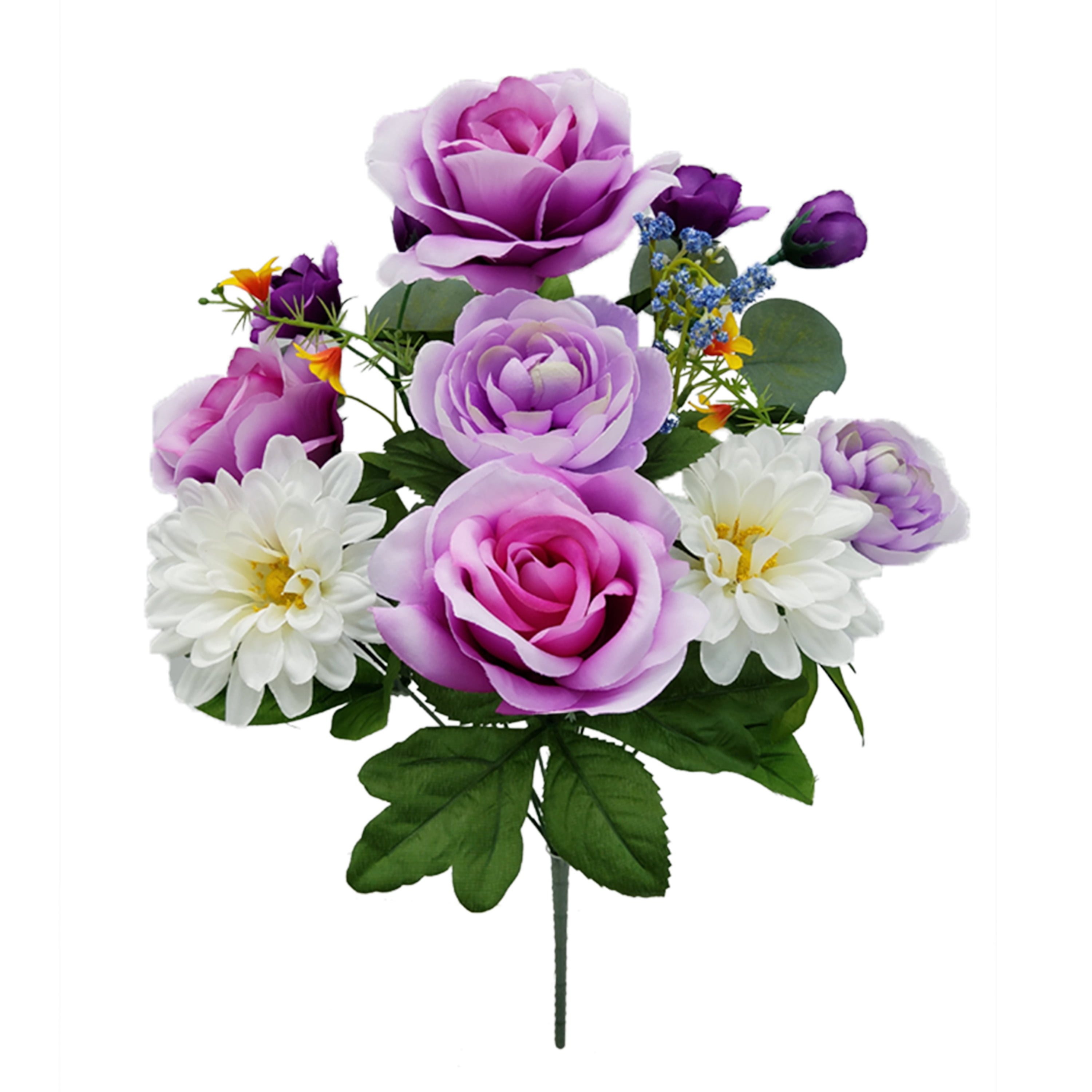 Mainstays 21.5 inches Outdoor Artificial Floral Bouquet, Purple Rose ...