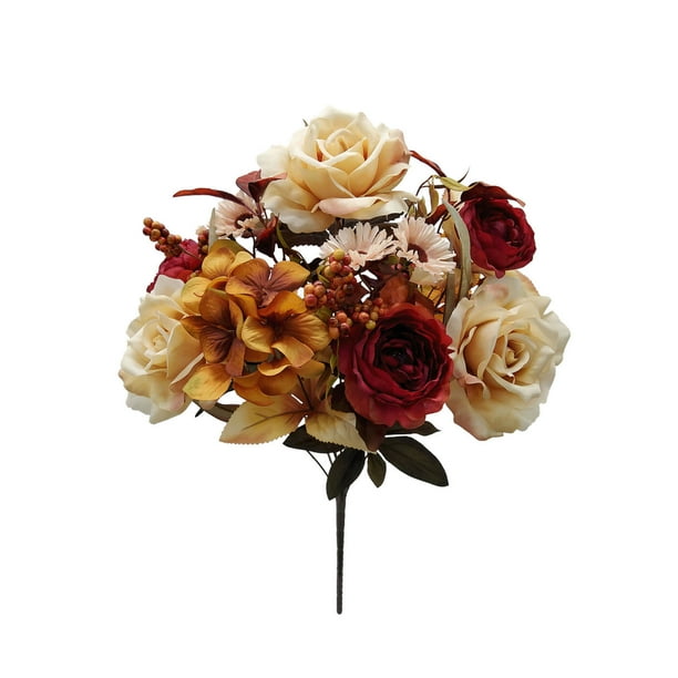 Mainstays 21in Indoor Artificial Flower Bouquet, Rose and Hydrangea Flowers, Cream Color