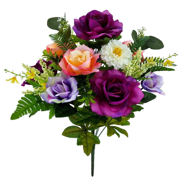Mainstays 21in Outdoor Artificial Cemetery Floral Bouquet, Purple Rose ...