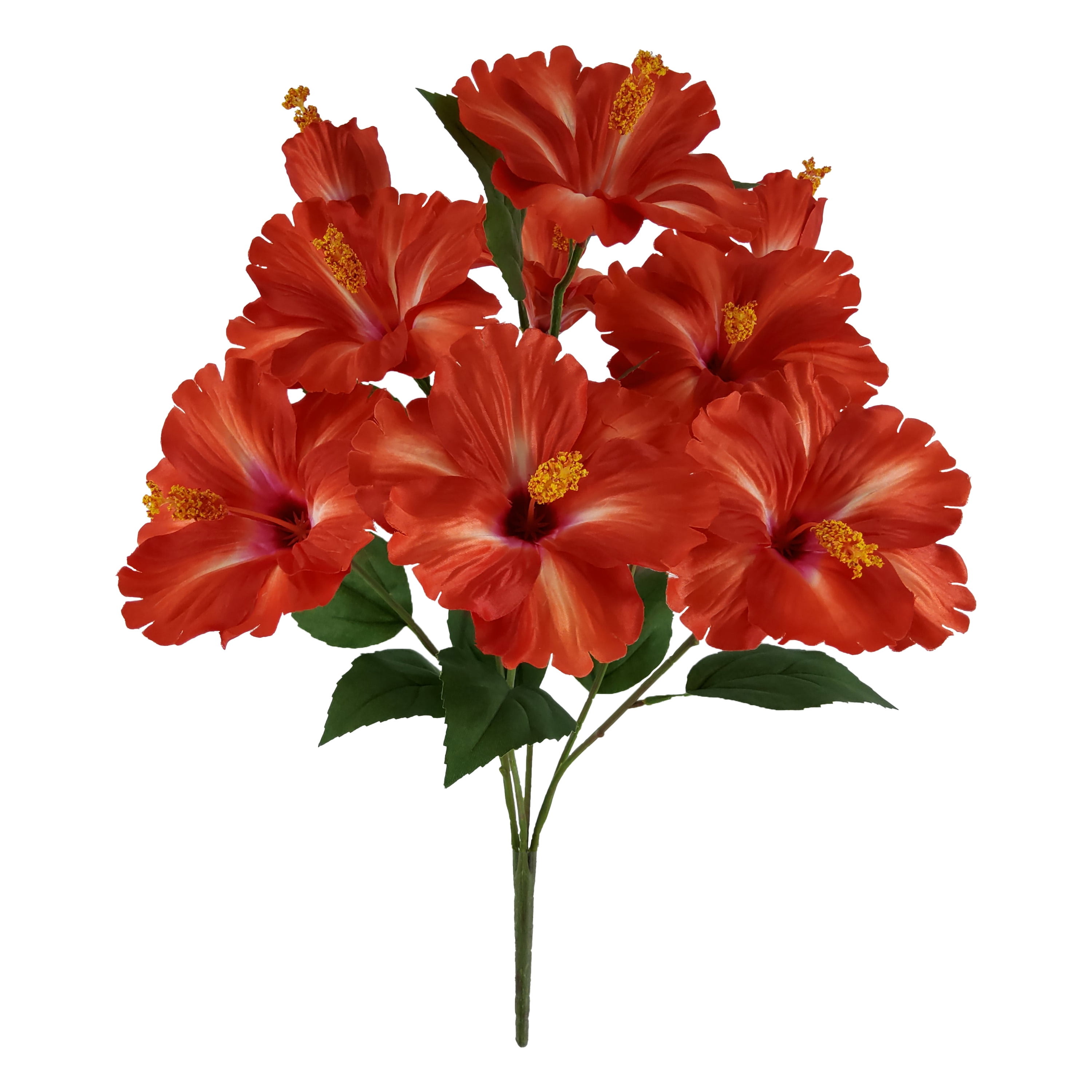 Mainstays 22 inches Indoor Artificial Hibiscus Bush, Orange Color.