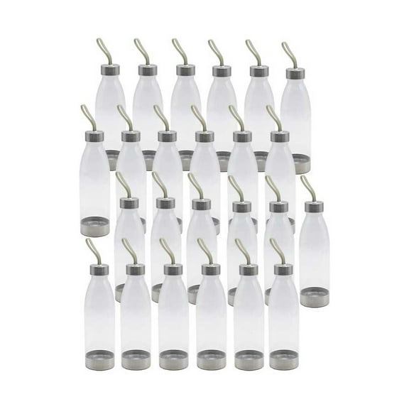 Mainstays 22 oz Clear and Silver Solid Print Plastic Water Bottles with Screw Cap (24 Pieces)