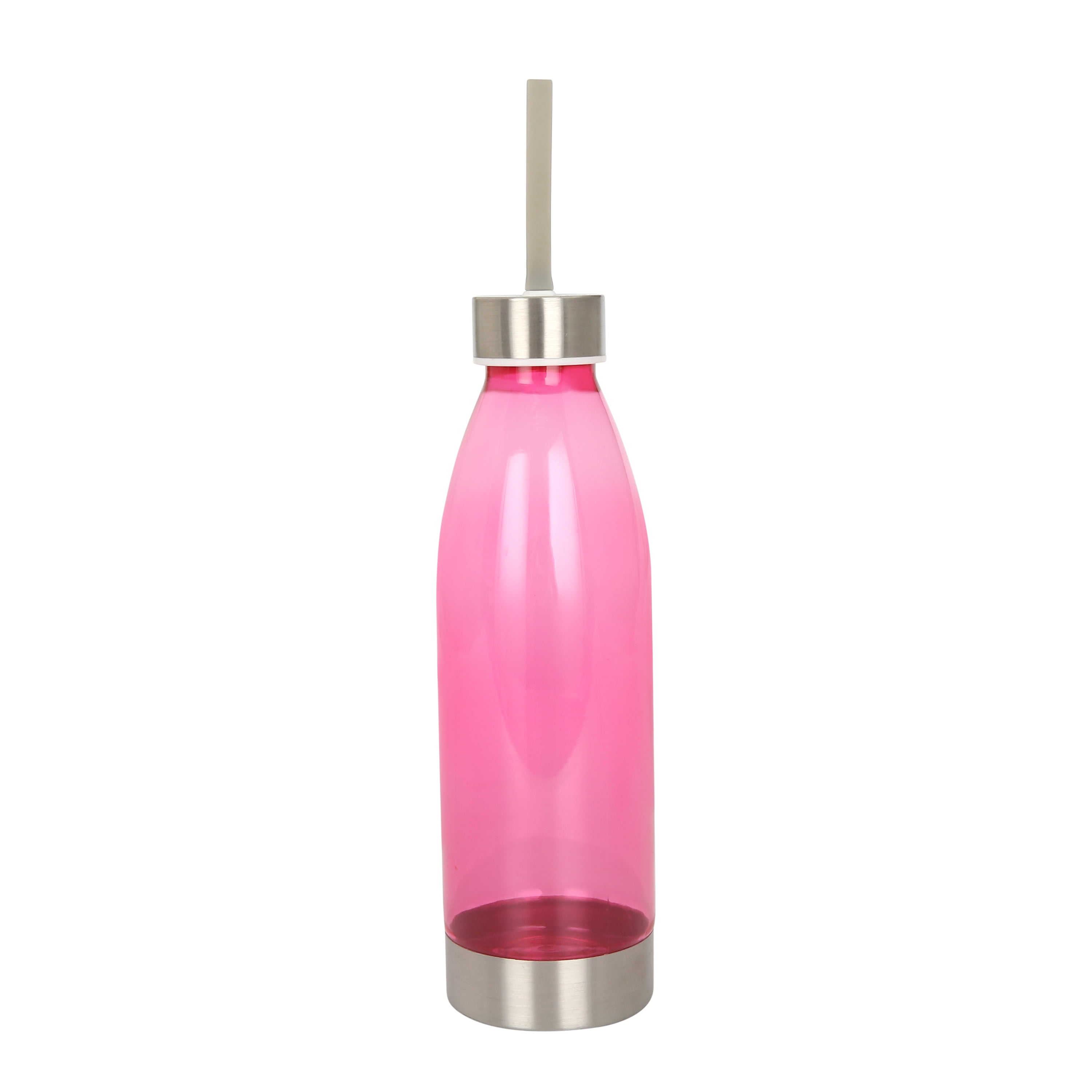Mainstays 22 oz Pink and Silver Plastic Water Bottle with Screw Cap