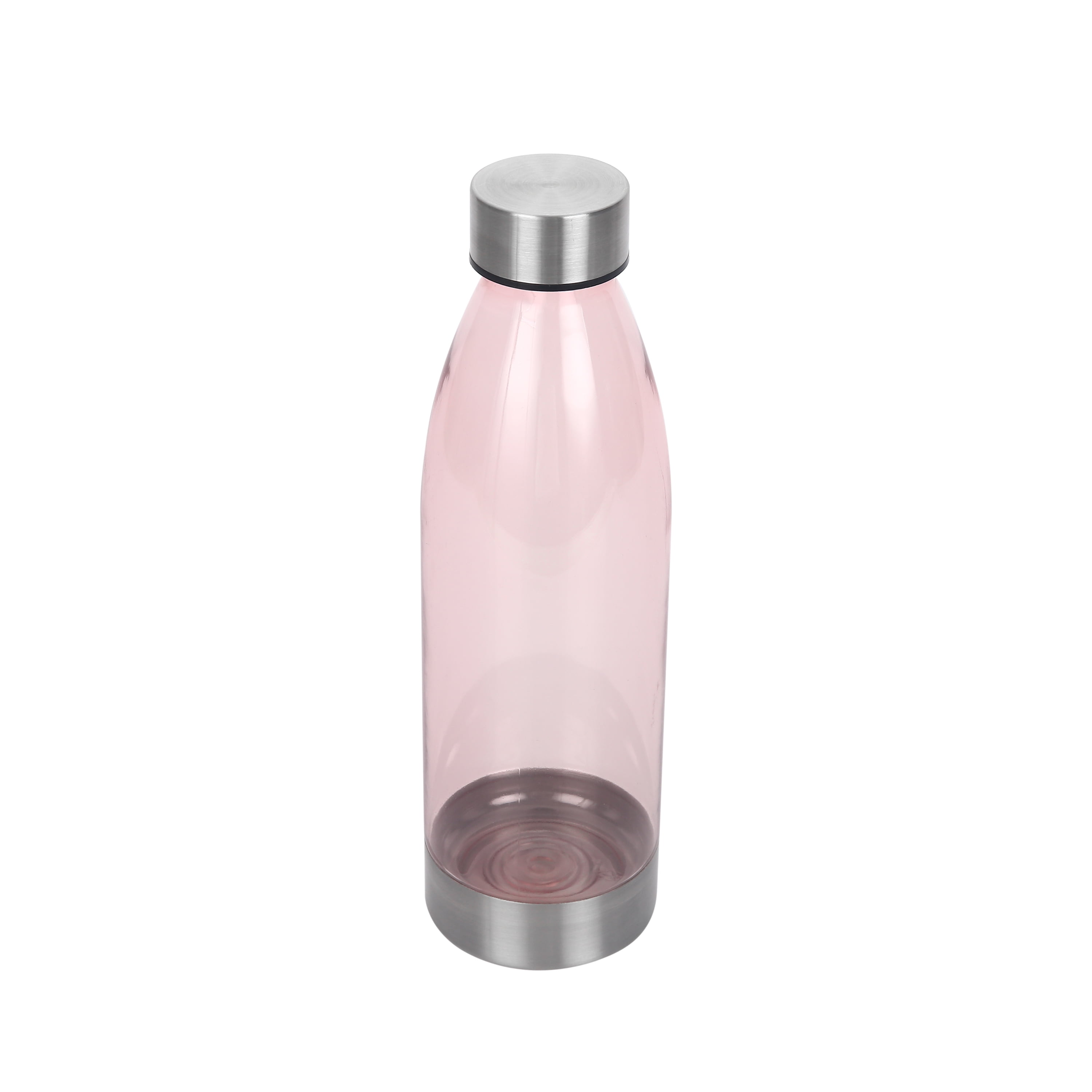 Mainstays 22 oz Plastic Water Bottle with Stainless Steel Base and Cap, Pink