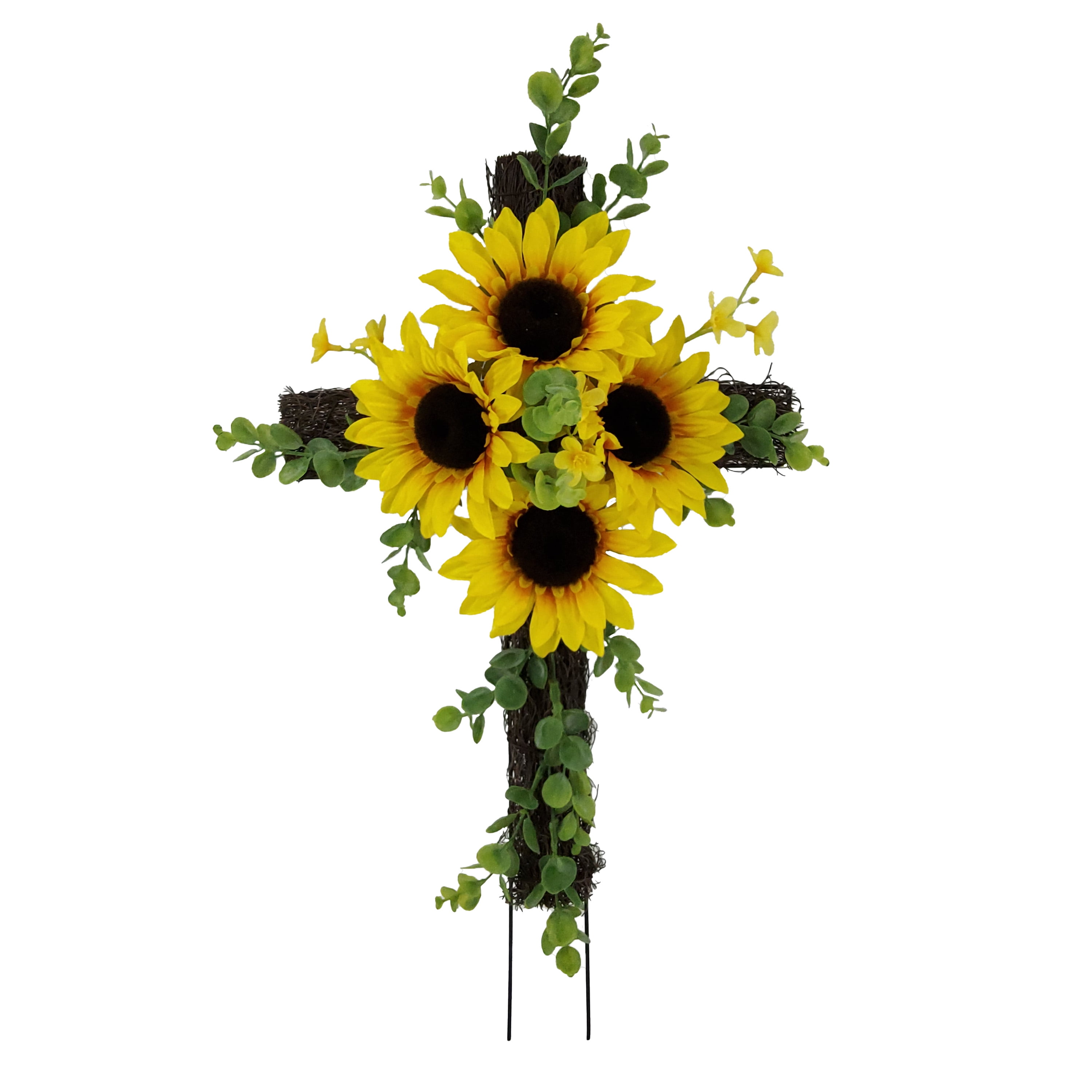 Mainstays 22in Outdoor Decor Twig Cross, Sunflower, Yellow Color.