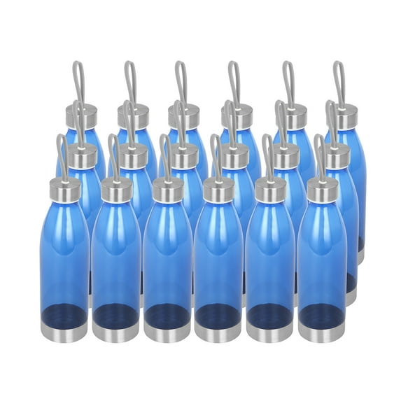 Mainstays 22oz (22 Fluid Ounces) Royal Blue and Silver Stainless Steel Water Bottles with Screw Cap 24 Pack