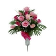 Mainstays 24.5in Outdoor Artificial Flowers in Large Vase Pink Rose