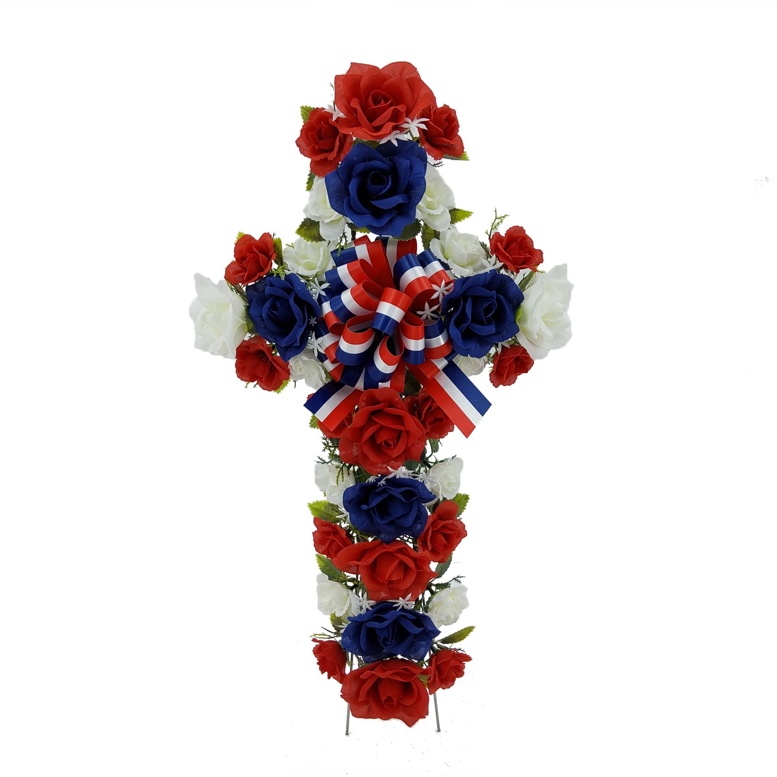 Mainstays 24" Artificial Floral Cross, Rose Flower, Red White and Blue