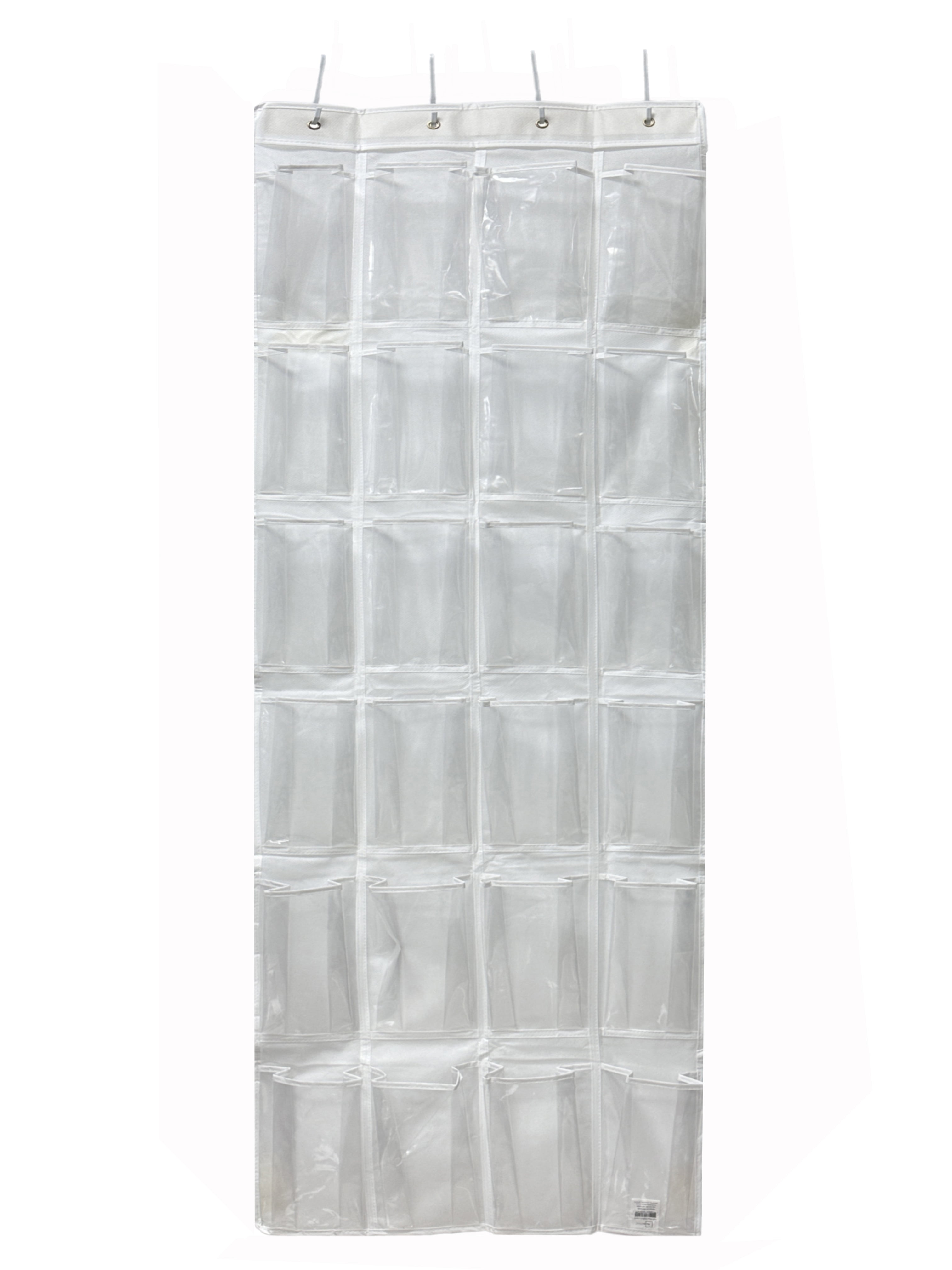 Mainstays 24 Pocket Over-the-Door Shoe Organizer, Clear Pockets, Non-Woven Polypropylene, White