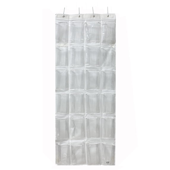 Mainstays 24 Pocket Over-the-Door Shoe Organizer, Clear Pockets, Non-Woven Polypropylene, White