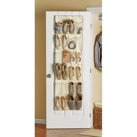 Mainstays 24-Pocket Canvas Over-the-Door Hanging Shoe Organizer, Beige