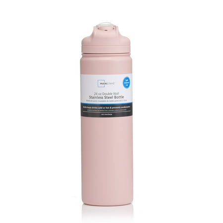 Mainstays 24 fl oz Pearl Blush Double Wall Stainless Steel Water Bottle with Flip-Top Lid