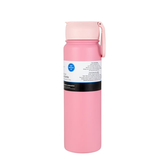 Mainstays 24 oz Pink Double Wall Stainless Steel Water Bottle with Straw Lid