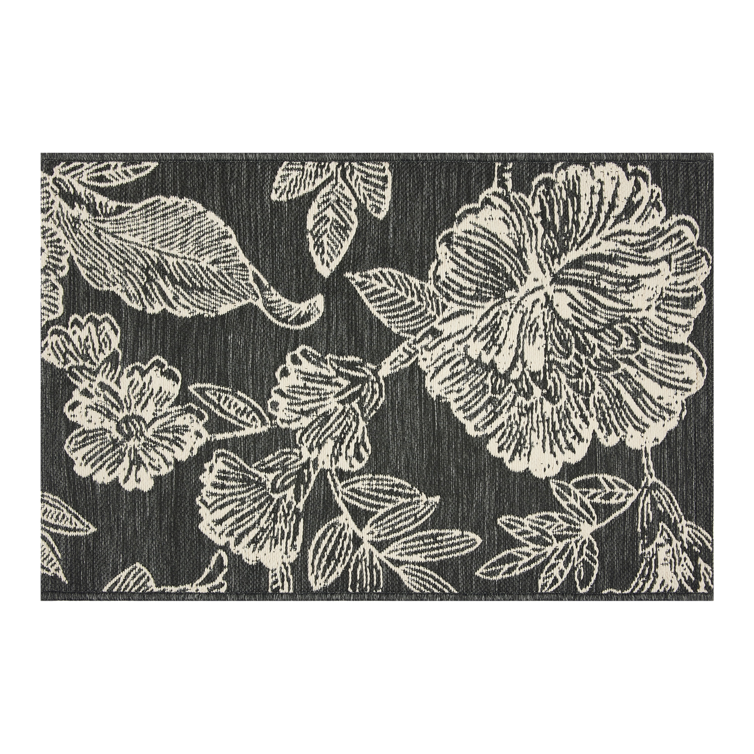 Mainstays 24 in x 36 in Black & White Floral Outdoor Scatter Rug