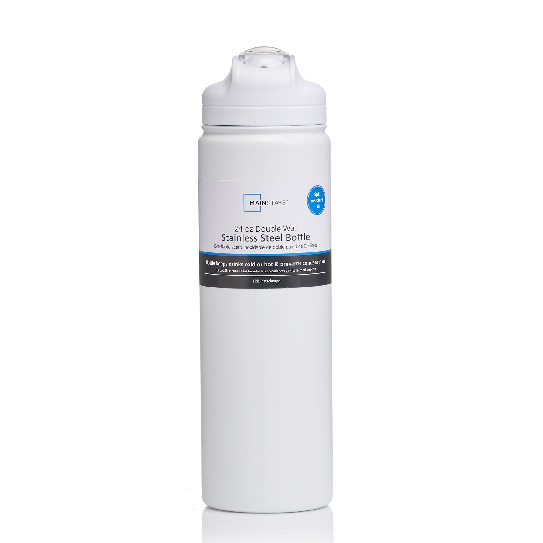 Mainstays 24 oz Arctic White Solid Print Insulated Stainless Steel Water Bottle with Flip-Top Lid