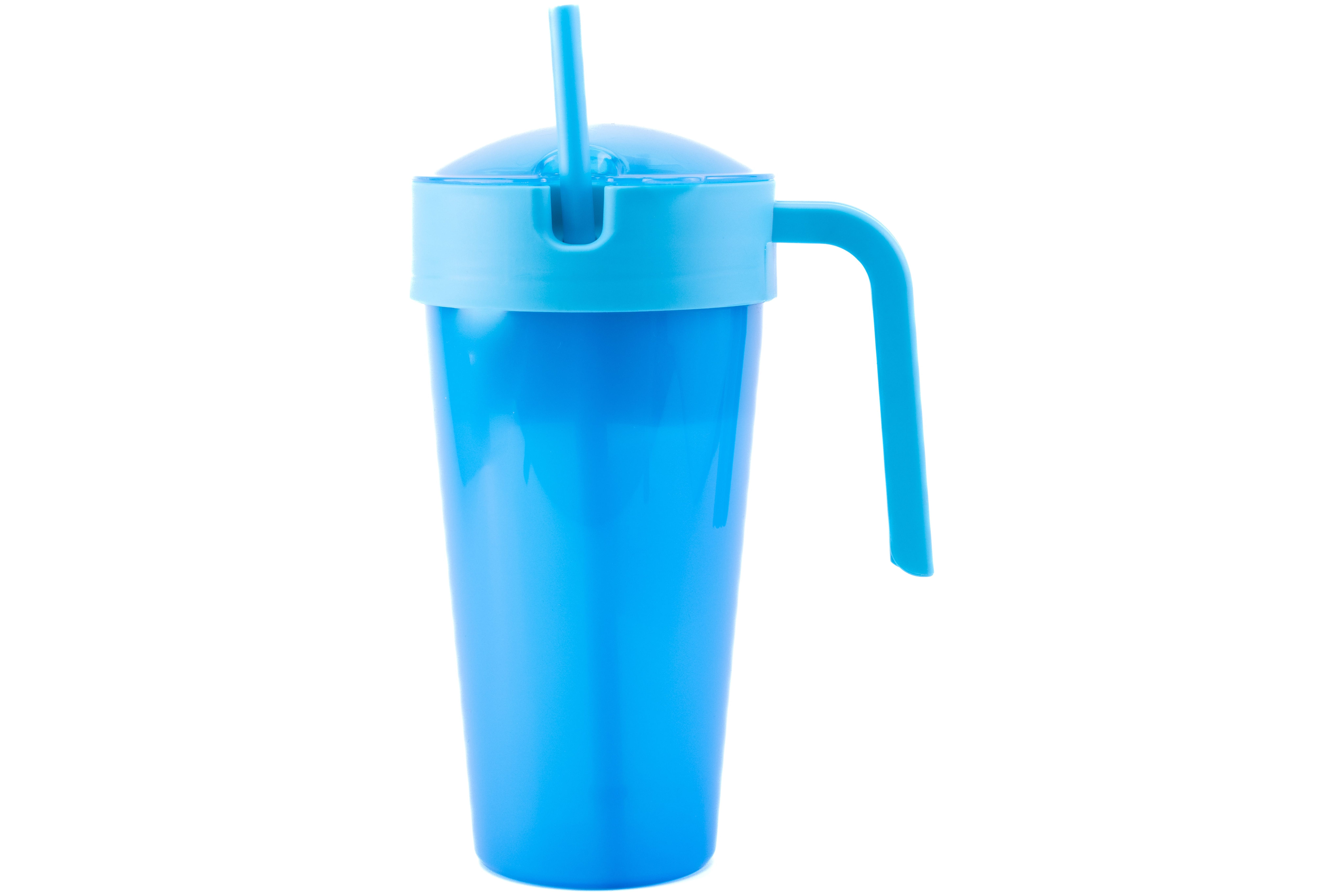 Mainstays 24 oz Plastic Snack Tumbler with Straw, Blue, Color Changing, Includes Snack Compartment with Lid, Size: One size