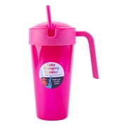Mainstays 24 oz Plastic Snack Tumbler with Straw, Pink, Color Changing, Includes Snack Compartment with Lid