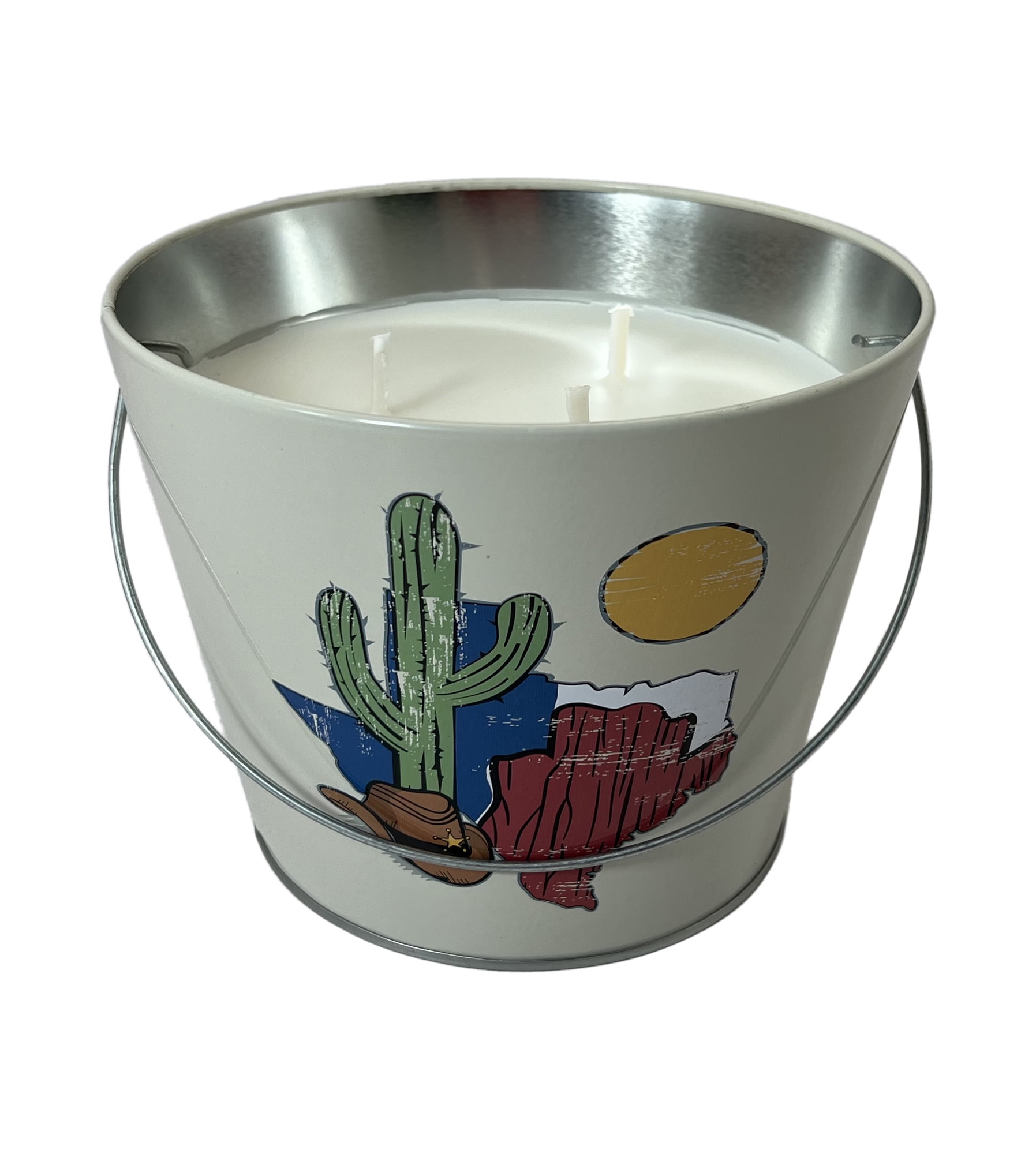 Mainstays 24oz Outdoor Citronella Candle Metal Bucket, White Cactus