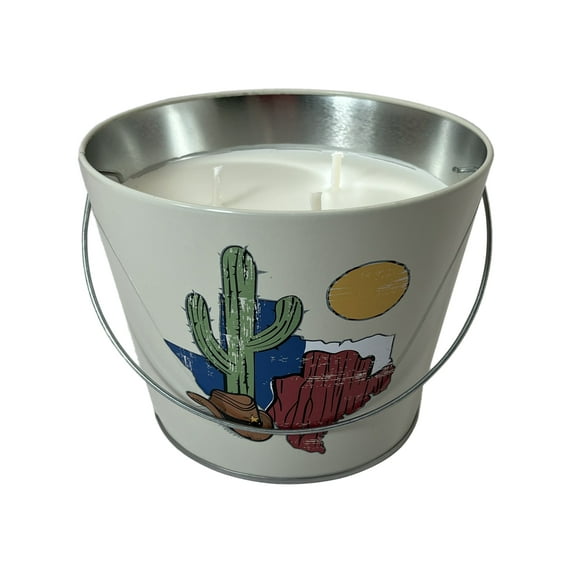Mainstays 24oz Outdoor Citronella Candle Metal Bucket, White Cactus