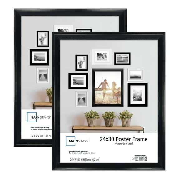 Mainstays 24x30 Beveled Poster and Picture Frame, Black, Set of 2
