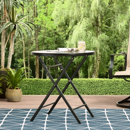 Mainstays 26" Greyson Square Glass and Steel Round Bistro Folding Table - White Linen