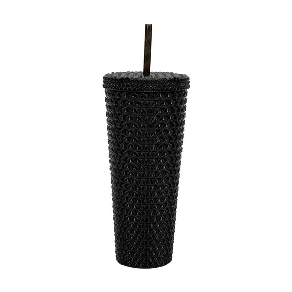 Mainstays 26-Ounce Capacity Plastic Double Wall Insulated Iridescent Textured Tumbler with Straw, Black