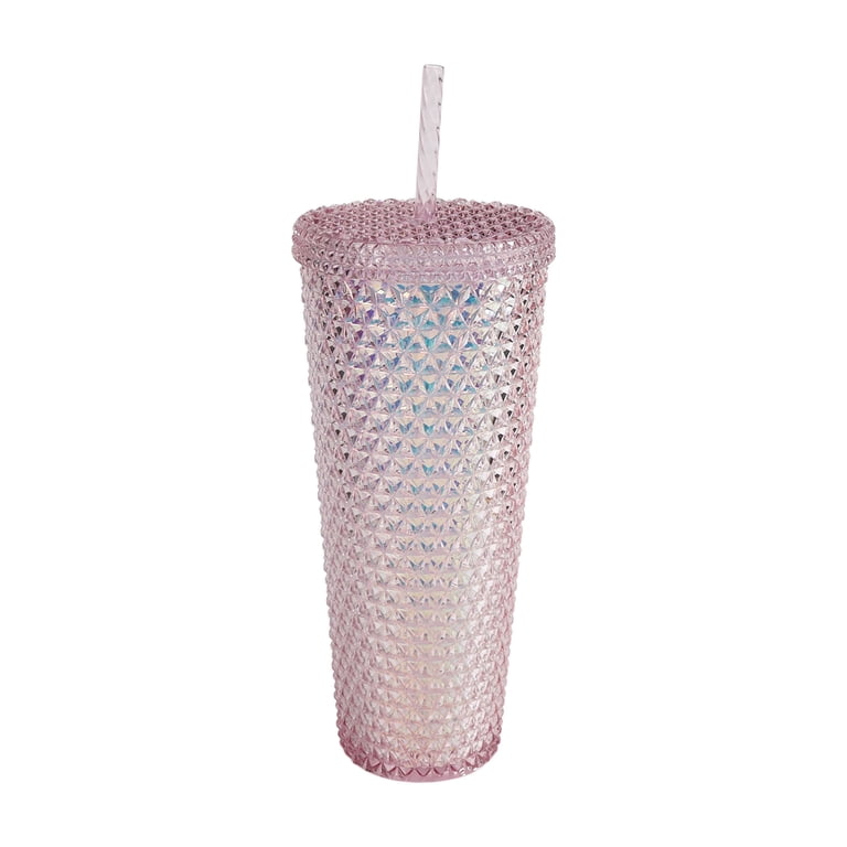 Mainstays 26-Ounce Double Wall Insulated Iridescent Textured Tumbler with Straw, Pink, Durable Acrylic, BPA-Free