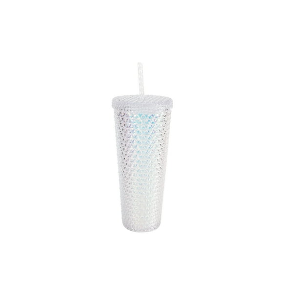 Mainstays 26 oz Plastic Double Wall Textured Tumbler, White Iridescent