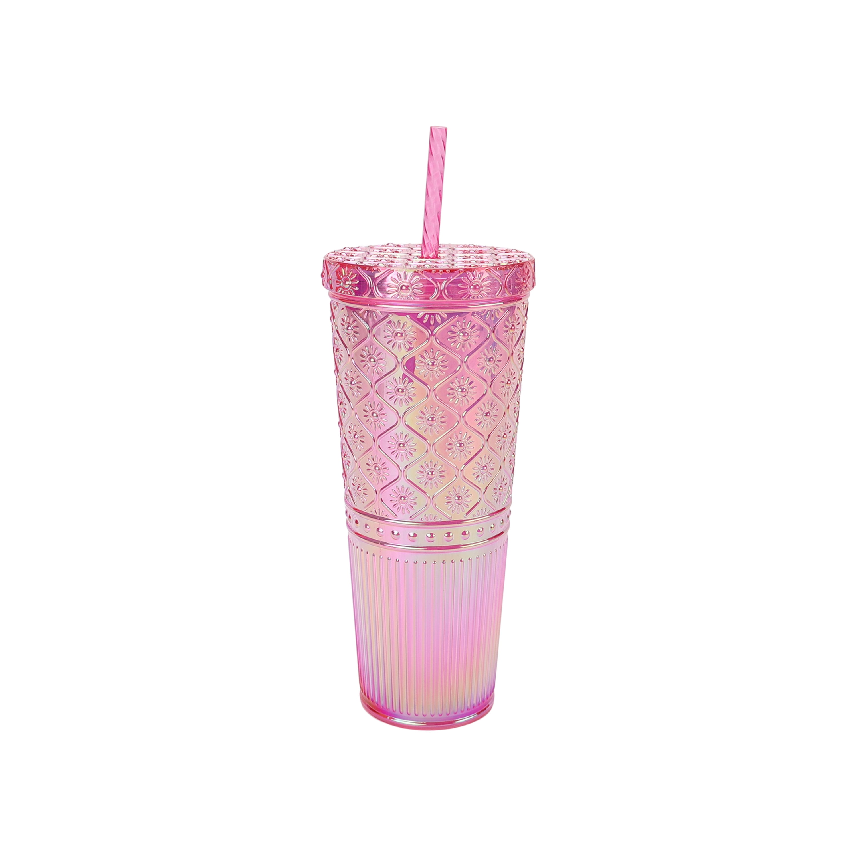 Mainstays 26 oz Sun Ray Textured Plastic Tumbler, Pink
