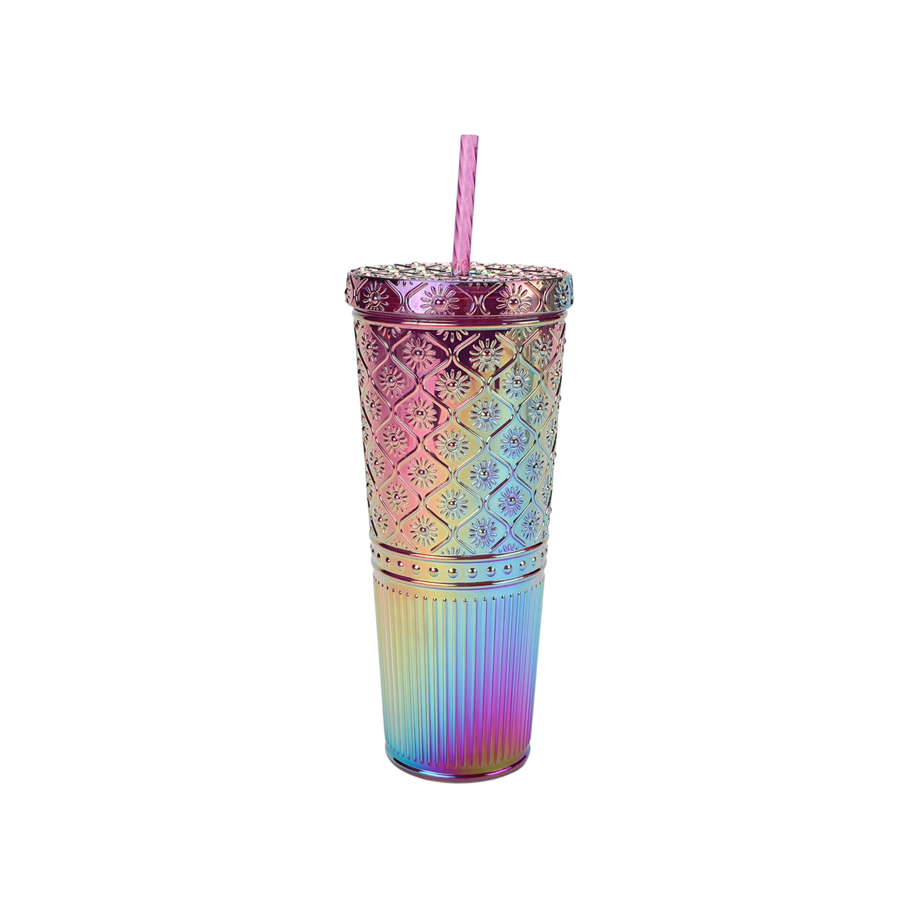 Mainstays 26-Ounce Sun Ray Plastic Textured Tumbler, Purple