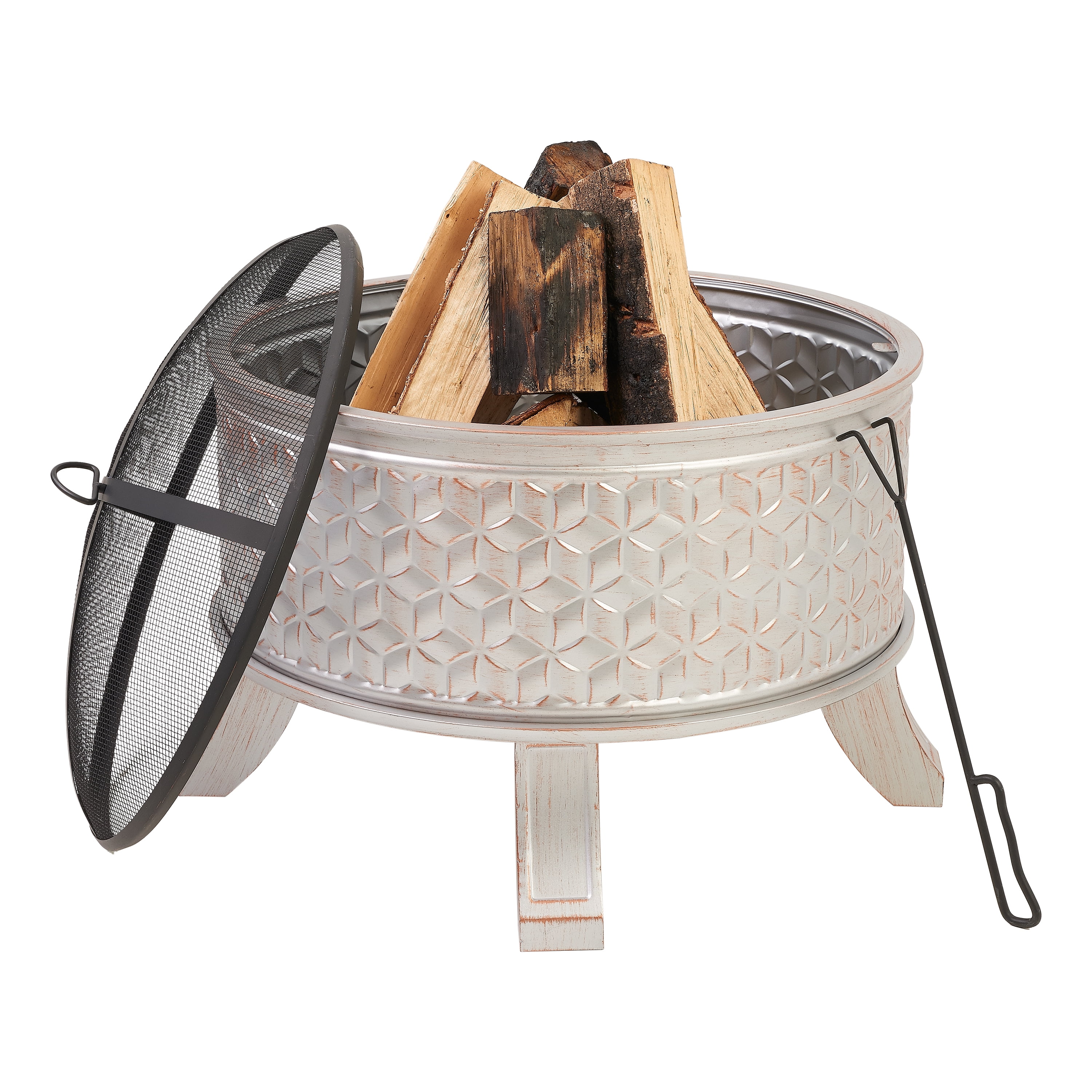 Mainstays 26" Steel Wood Burning Fire Pit with Mesh Spark Guard