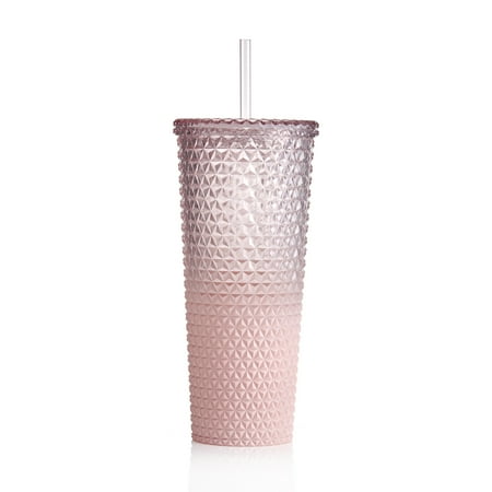 Mainstays 26 fl oz Ombre Pink Reusable Plastic Textured Tumbler, Double-Walled